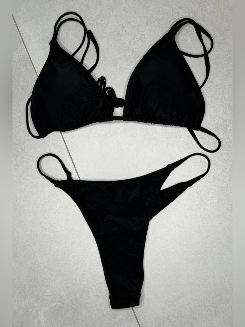 Women's Black Triangle Bikini Set Size M - Minimalist Halter Top & Thong Bottoms